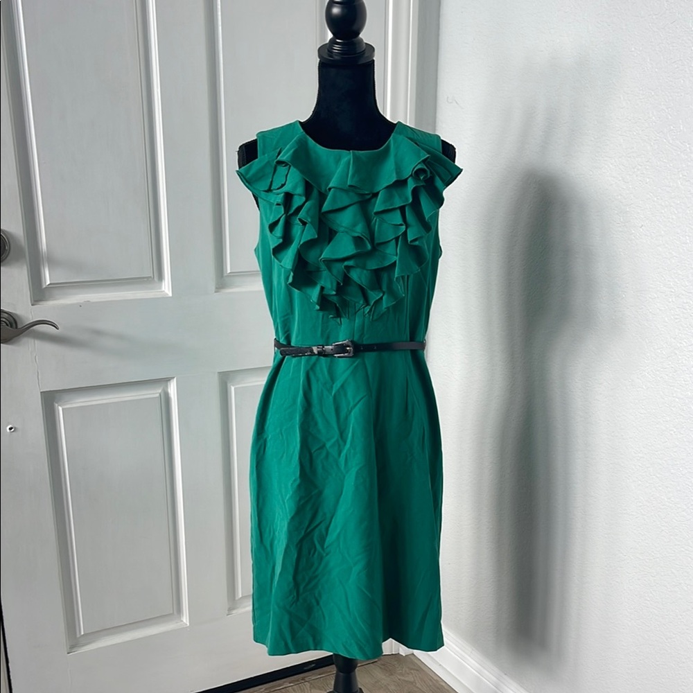 Emma & Michele Green Ruffled Sheath Mini Dress
